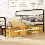 Estructura de Cama de Metal Victoriana Negra con Cabecero, Individual/Matrimonial/Queen/King