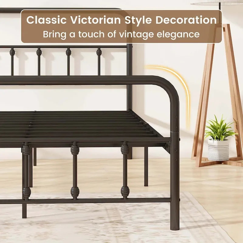 Estructura de Cama de Metal Victoriana Negra con Cabecero, Individual/Matrimonial/Queen/King