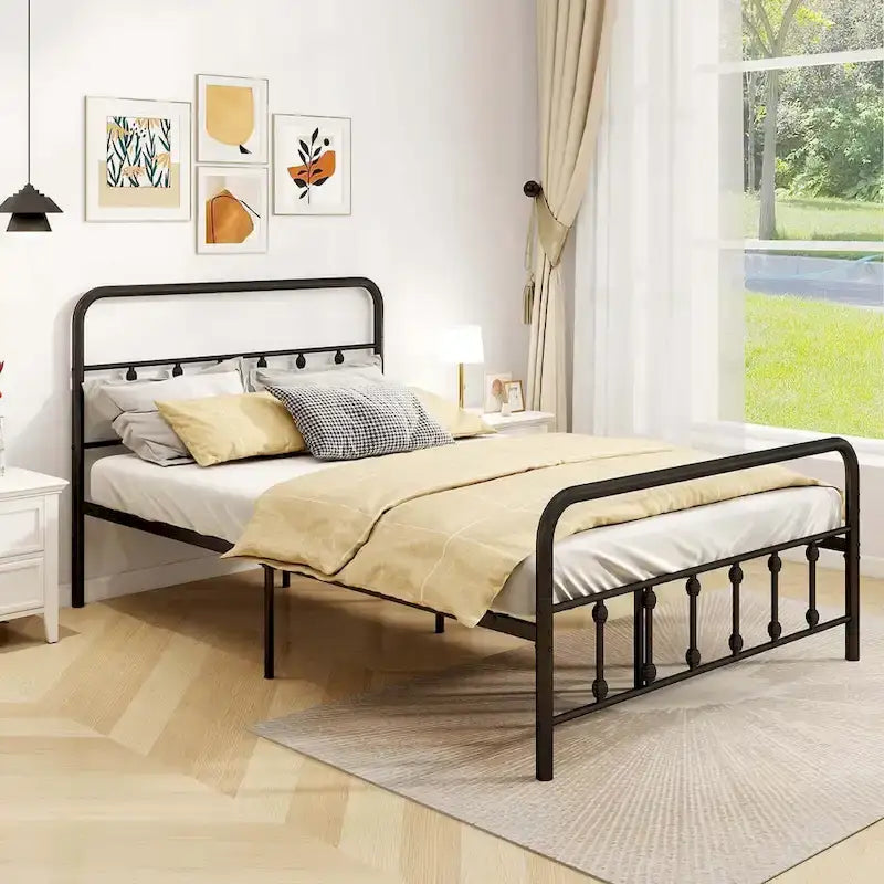 Estructura de Cama de Metal Victoriana Negra con Cabecero, Individual/Matrimonial/Queen/King