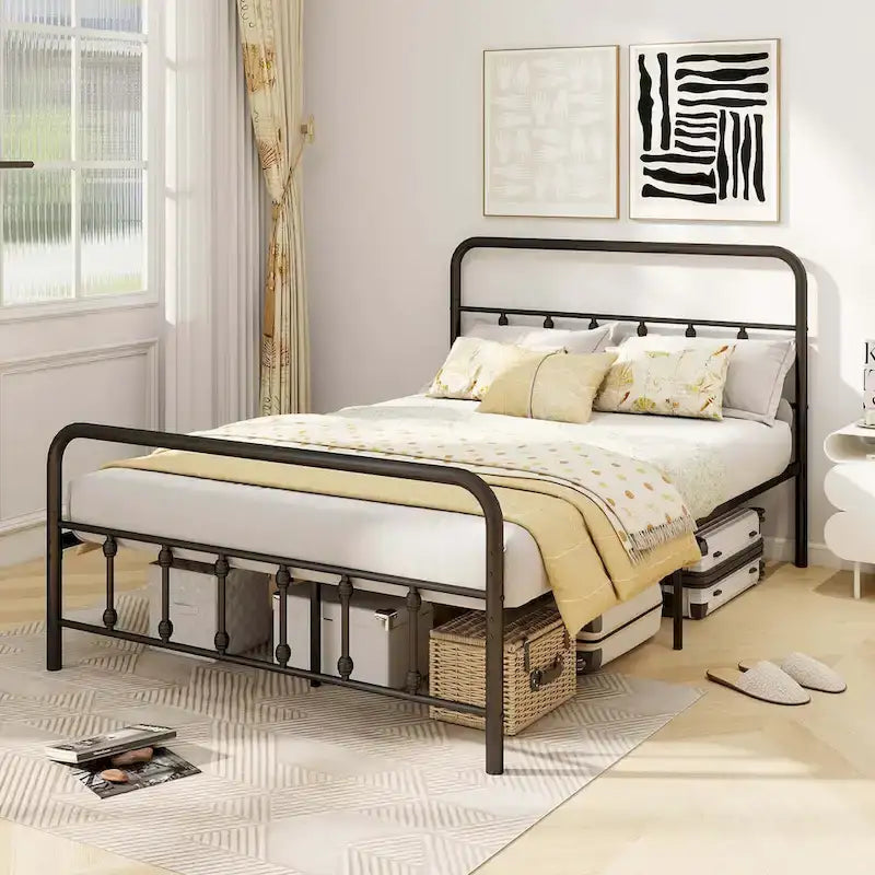 Estructura de Cama de Metal Victoriana Negra con Cabecero, Individual/Matrimonial/Queen/King