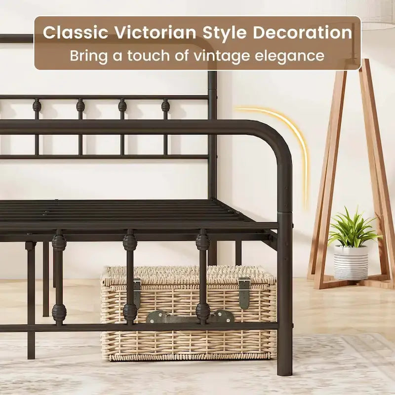 Estructura de Cama de Metal Victoriana Negra con Cabecero, Individual/Matrimonial/Queen/King