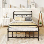 Estructura de Cama de Metal Victoriana Negra con Cabecero, Individual/Matrimonial/Queen/King