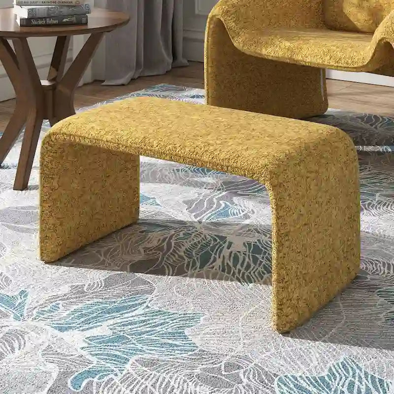 Puf curvo contemporáneo – Boucle y piel vegana, asiento individual