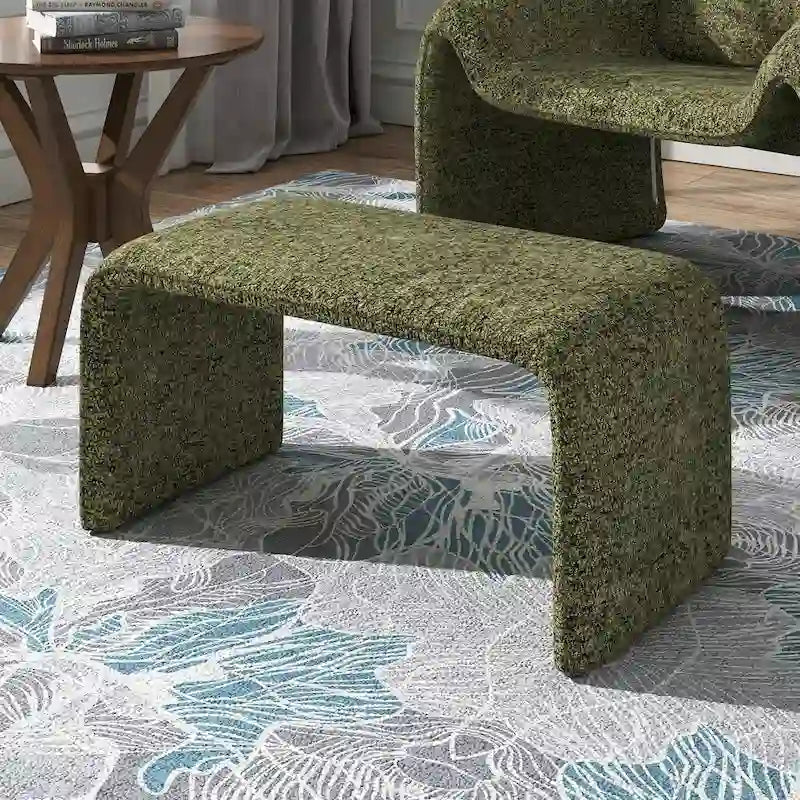 Puf curvo contemporáneo – Boucle y piel vegana, asiento individual