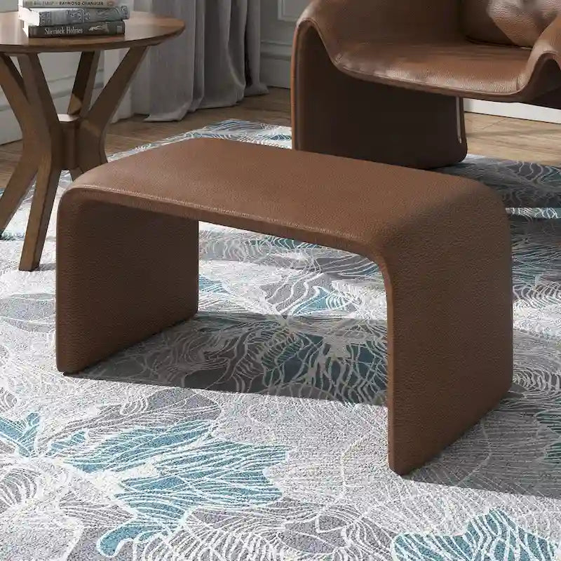 Puf curvo contemporáneo – Boucle y piel vegana, asiento individual