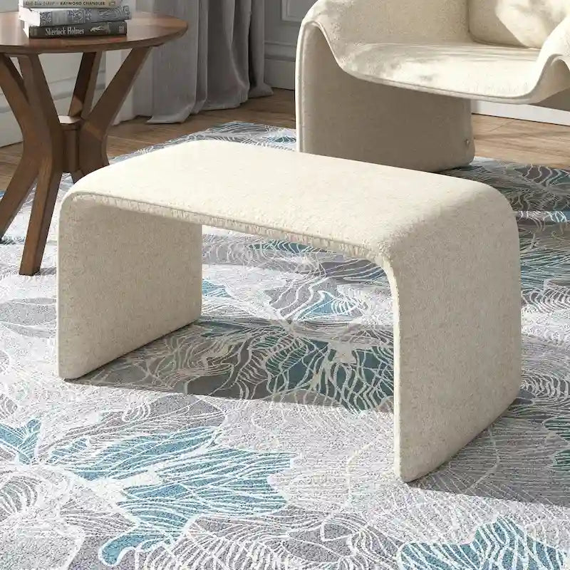 Puf curvo contemporáneo – Boucle y piel vegana, asiento individual
