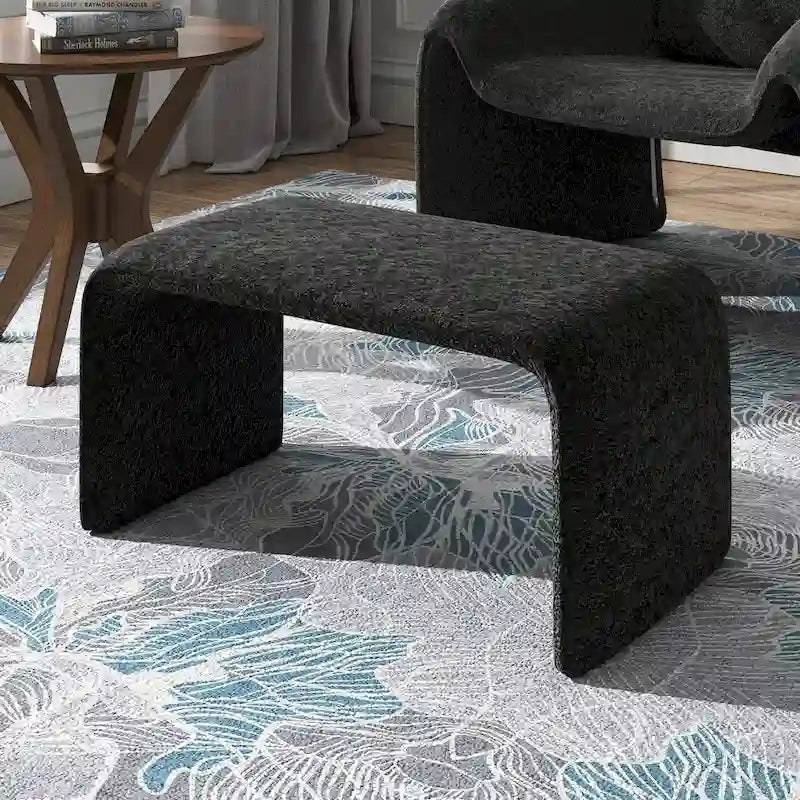 Puf curvo contemporáneo – Boucle y piel vegana, asiento individual