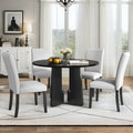 Juego de mesa de comedor redonda de 5 piezas beige/gris y negra, con capacidad para 4 personas