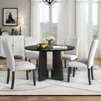 Juego de mesa de comedor redonda de 5 piezas beige/gris y negra, con capacidad para 4 personas
