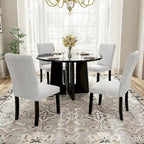 Juego de mesa de comedor redonda de 5 piezas beige/gris y negra, con capacidad para 4 personas