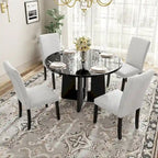 Juego de mesa de comedor redonda de 5 piezas beige/gris y negra, con capacidad para 4 personas