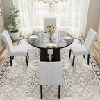 Juego de mesa de comedor redonda de 5 piezas beige/gris y negra, con capacidad para 4 personas