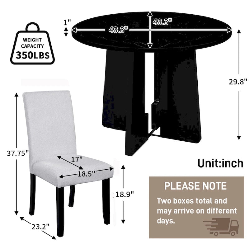 Juego de mesa de comedor redonda de 5 piezas beige/gris y negra, con capacidad para 4 personas