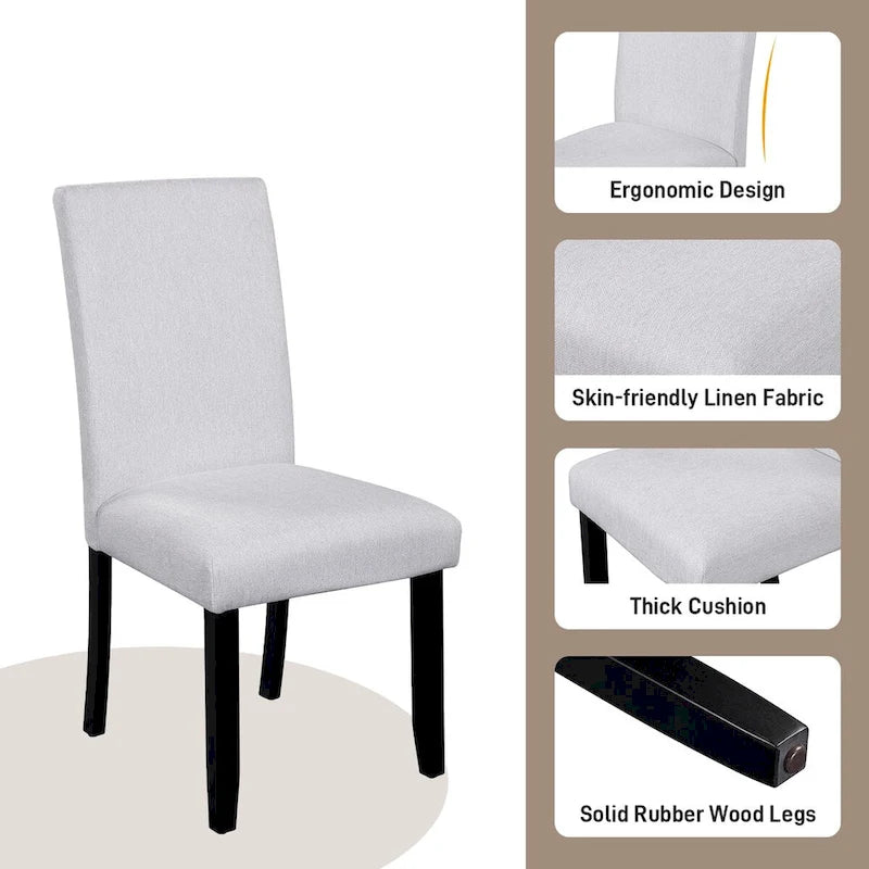 Juego de mesa de comedor redonda de 5 piezas beige/gris y negra, con capacidad para 4 personas