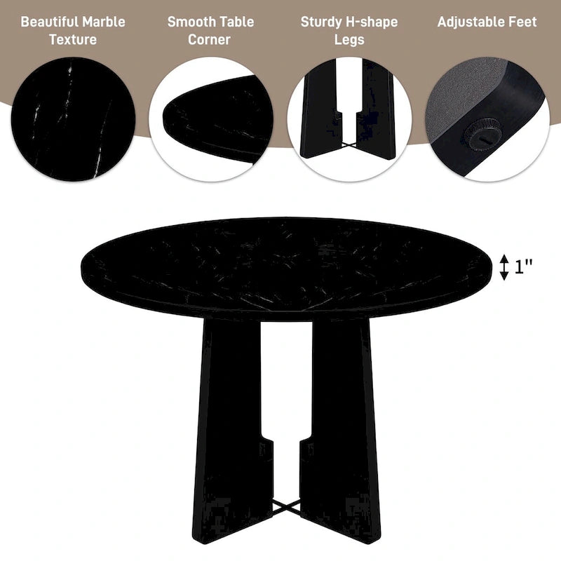 Juego de mesa de comedor redonda de 5 piezas beige/gris y negra, con capacidad para 4 personas