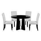 Juego de mesa de comedor redonda de 5 piezas beige/gris y negra, con capacidad para 4 personas