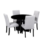 Juego de mesa de comedor redonda de 5 piezas beige/gris y negra, con capacidad para 4 personas