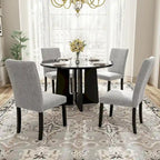Juego de mesa de comedor redonda de 5 piezas beige/gris y negra, con capacidad para 4 personas
