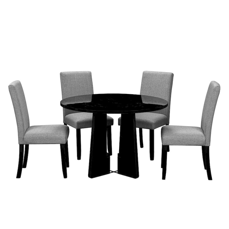 Juego de mesa de comedor redonda de 5 piezas beige/gris y negra, con capacidad para 4 personas