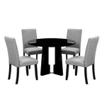 Juego de mesa de comedor redonda de 5 piezas beige/gris y negra, con capacidad para 4 personas