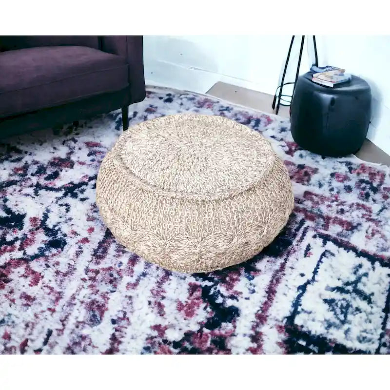 Puf otomano de algodón beige de 50,8 cm con diseño geométrico para sala de estar