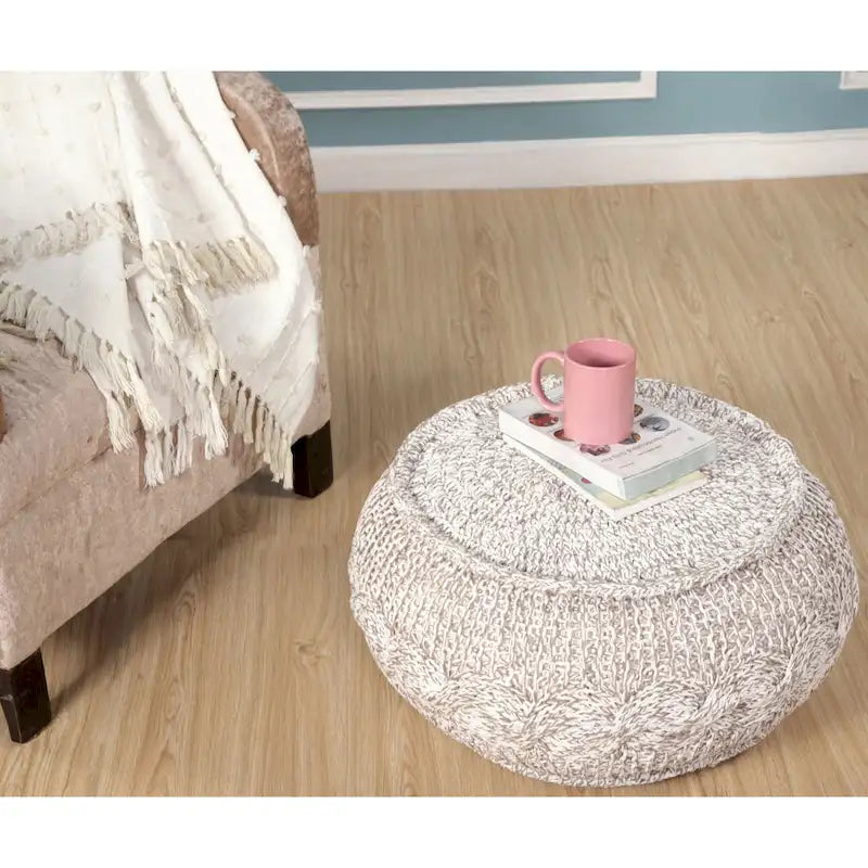 Puf otomano de algodón beige de 50,8 cm con diseño geométrico para sala de estar