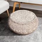 Puf otomano de algodón beige de 50,8 cm con diseño geométrico para sala de estar