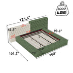 Cama plataforma tapizada King Size beige con baúl a los pies, 1 persona