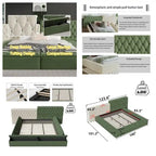 Cama plataforma tapizada King Size beige con baúl a los pies, 1 persona