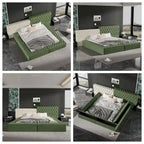 Cama plataforma tapizada King Size beige con baúl a los pies, 1 persona