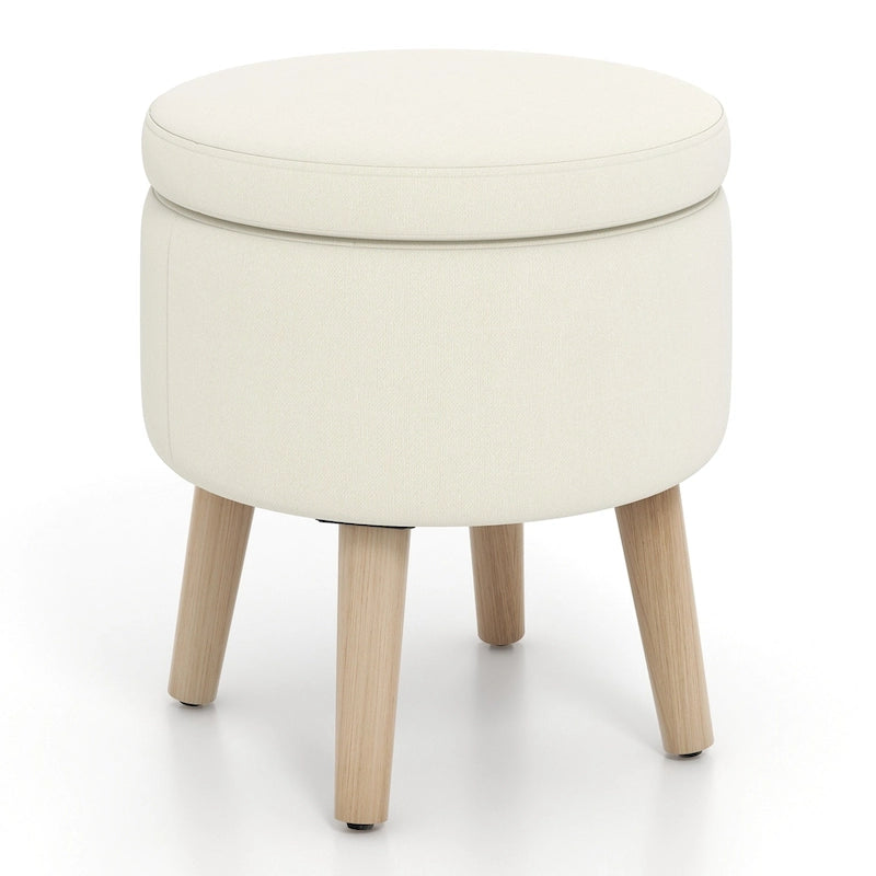 Puf otomano cuadrado beige con tapa de bandeja reversible, 1 persona