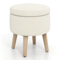 Puf otomano cuadrado beige con tapa de bandeja reversible, 1 persona