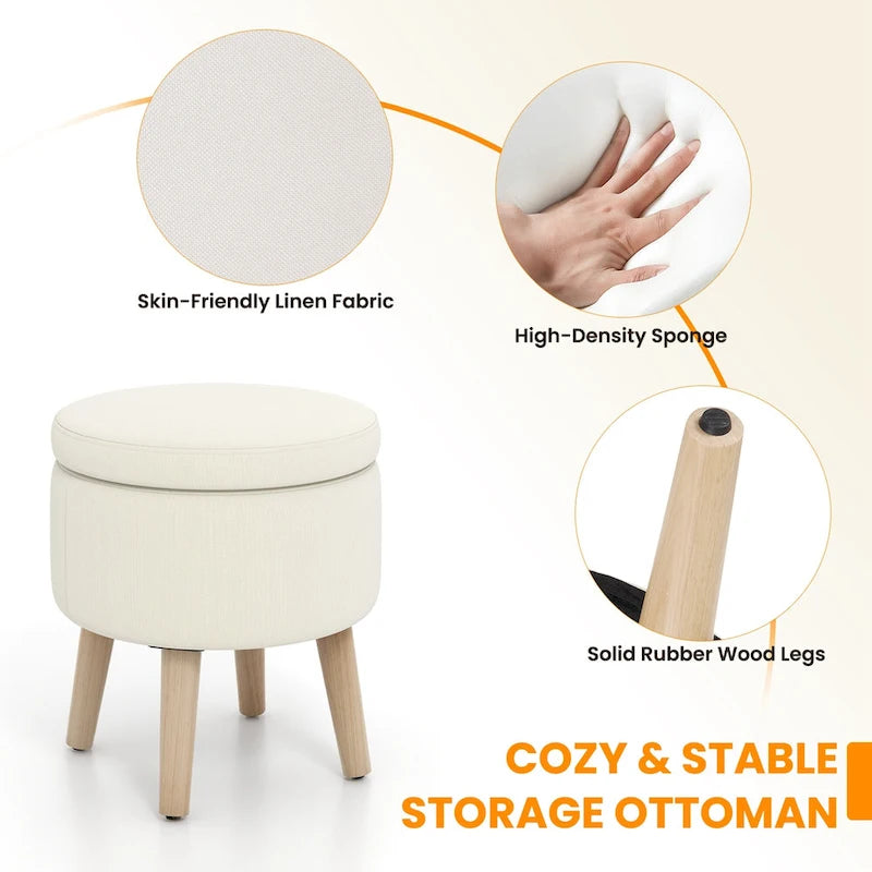 Puf otomano cuadrado beige con tapa de bandeja reversible, 1 persona