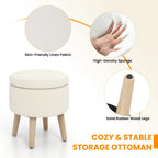 Puf otomano cuadrado beige con tapa de bandeja reversible, 1 persona