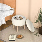 Puf otomano cuadrado beige con tapa de bandeja reversible, 1 persona