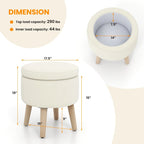 Puf otomano cuadrado beige con tapa de bandeja reversible, 1 persona