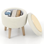 Puf otomano cuadrado beige con tapa de bandeja reversible, 1 persona