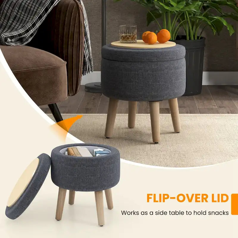 Puf otomano cuadrado beige con tapa de bandeja reversible, 1 persona