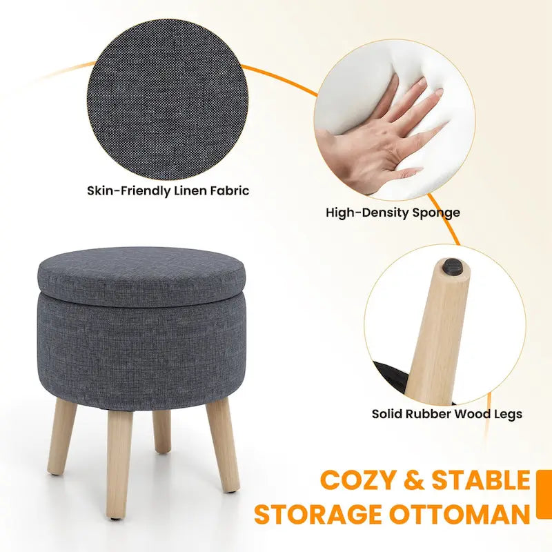 Puf otomano cuadrado beige con tapa de bandeja reversible, 1 persona