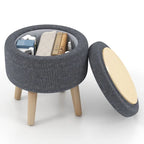 Puf otomano cuadrado beige con tapa de bandeja reversible, 1 persona