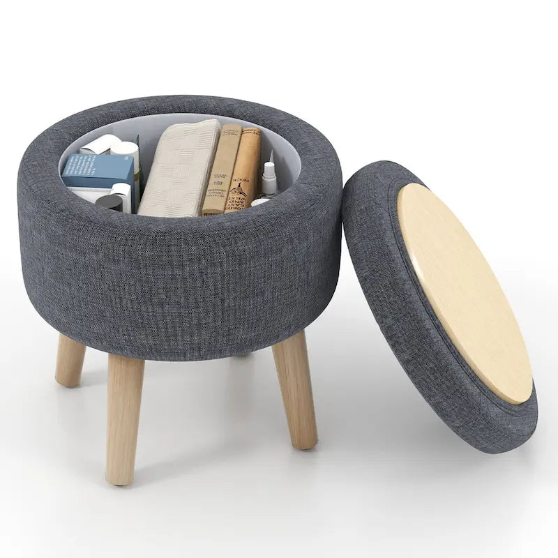 Puf otomano cuadrado beige con tapa de bandeja reversible, 1 persona