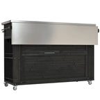 Isla de cocina exterior plegable de madera natural/negra/gris, 1 persona, madera de abeto y acero inoxidable