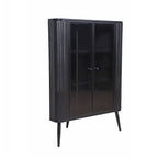 Gabinete esquinero negro antiguo de 3 niveles con puertas de vidrio templado y estructura de metal