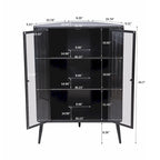 Gabinete esquinero negro antiguo de 3 niveles con puertas de vidrio templado y estructura de metal