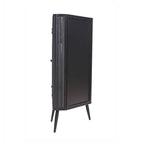 Gabinete esquinero negro antiguo de 3 niveles con puertas de vidrio templado y estructura de metal