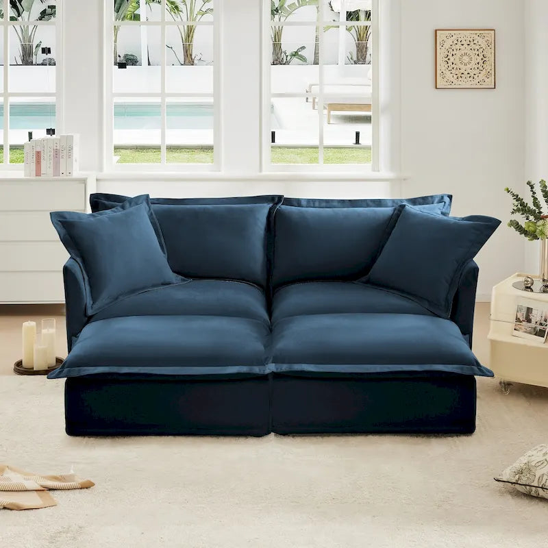 Sofá Modular Seccional de Chenilla con Otomanas, 2–4 Asientos (Azul / Negro / Crema / Verde)