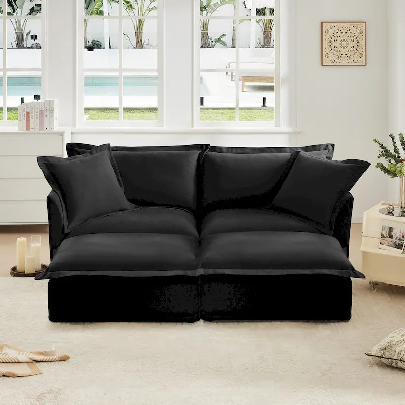Sofá Modular Seccional de Chenilla con Otomanas, 2–4 Asientos (Azul / Negro / Crema / Verde)