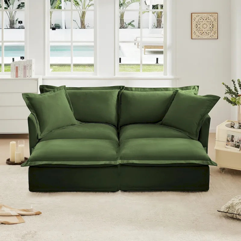 Sofá Modular Seccional de Chenilla con Otomanas, 2–4 Asientos (Azul / Negro / Crema / Verde)
