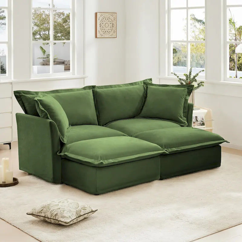 Sofá Modular Seccional de Chenilla con Otomanas, 2–4 Asientos (Azul / Negro / Crema / Verde)