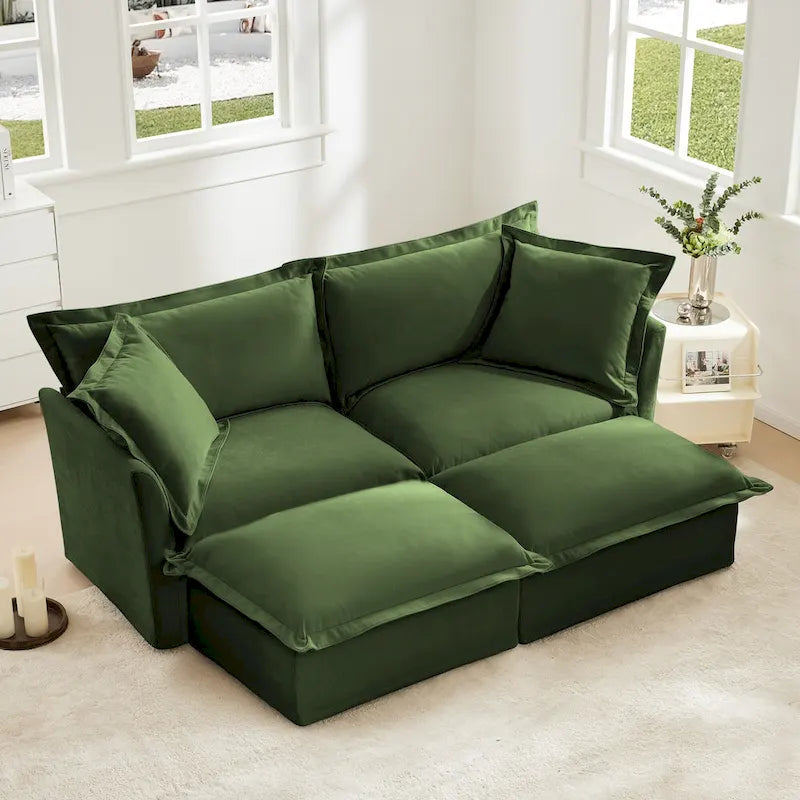 Sofá Modular Seccional de Chenilla con Otomanas, 2–4 Asientos (Azul / Negro / Crema / Verde)